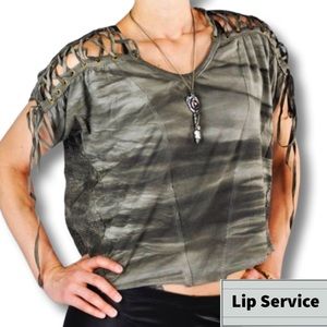 NWOT Oversized Lip Service Chaos Mesh Apocalyptic Olive Top